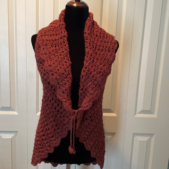 Crochet vest, 100% Alpacha, 100% hand made NWOT- in Dusty Rose color palette - Picture 2 of 14